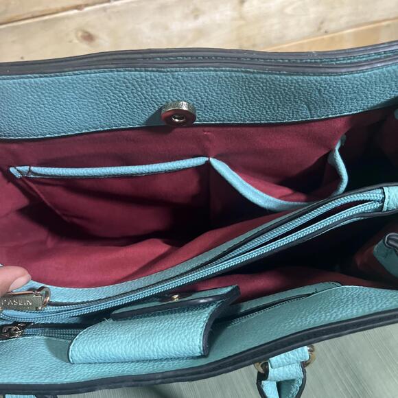 Dasein Womens Blue Fashion Studded Large Faux Leather Satchel Crossbody Handbag - Picture 13 of 15